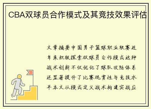 CBA双球员合作模式及其竞技效果评估