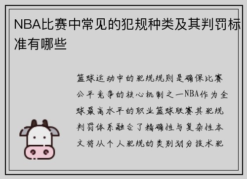 NBA比赛中常见的犯规种类及其判罚标准有哪些